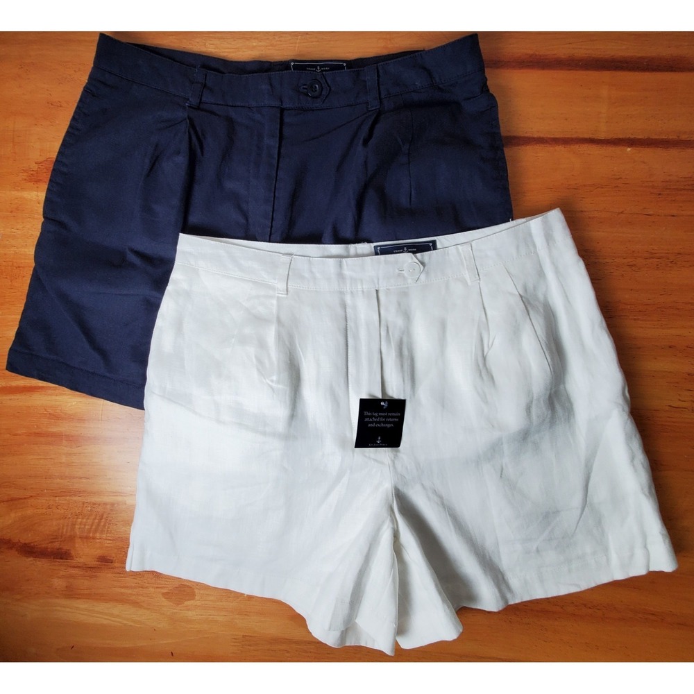 Kiel James Patrick Women's Linen Shorts Two Pair Lot Navy Blue White NWT Coastal